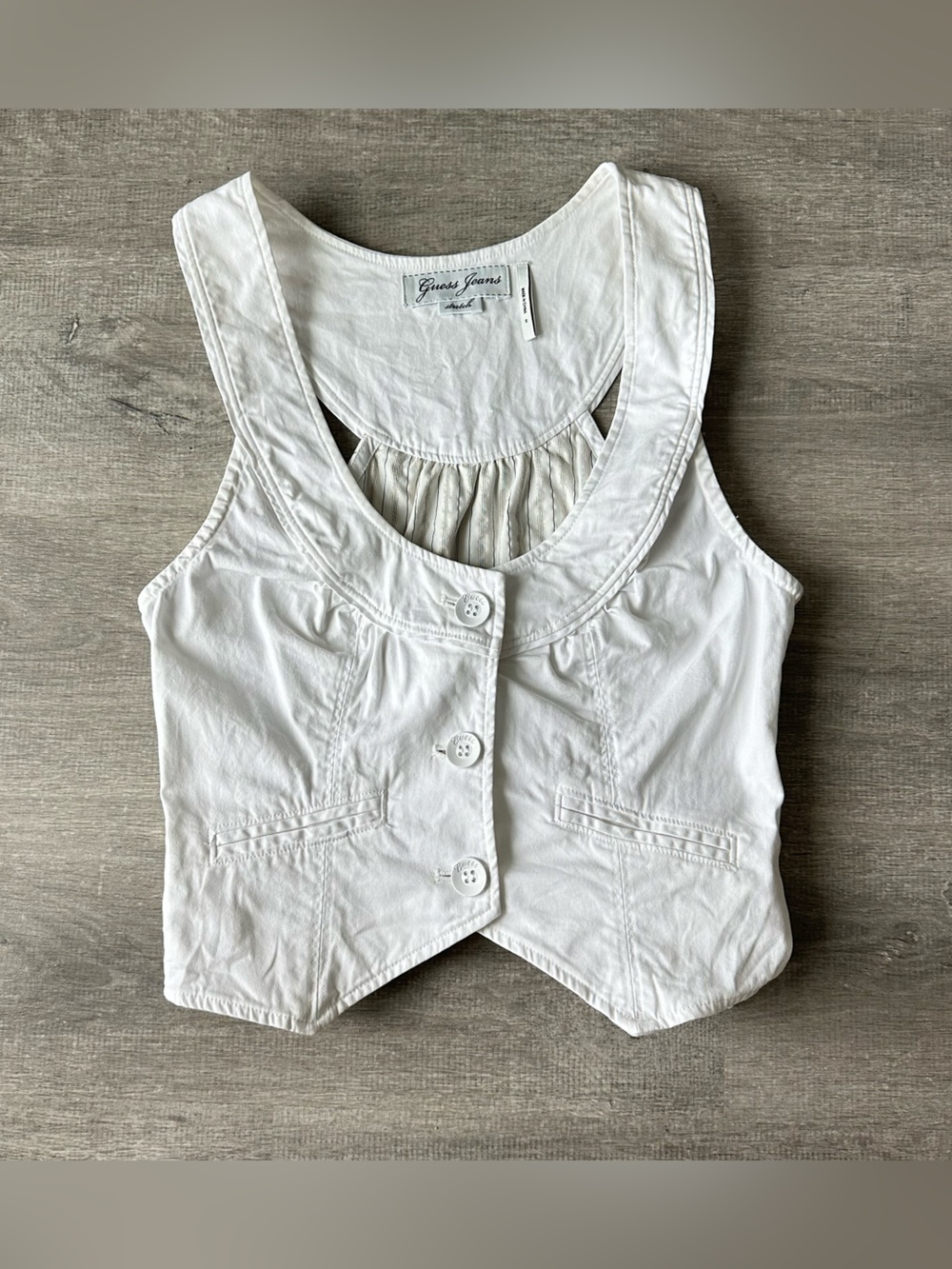 Vintage Guess Jeans White Structured Crop Button Down Waistcoat Vest